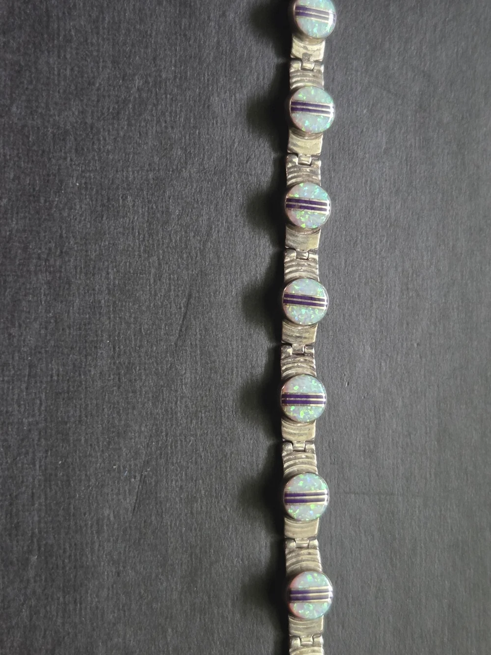 Vintage Sterling Silver Southwestern Fire Opal Inlay Link Bracelet QF 925 - Picture 3 of 9
